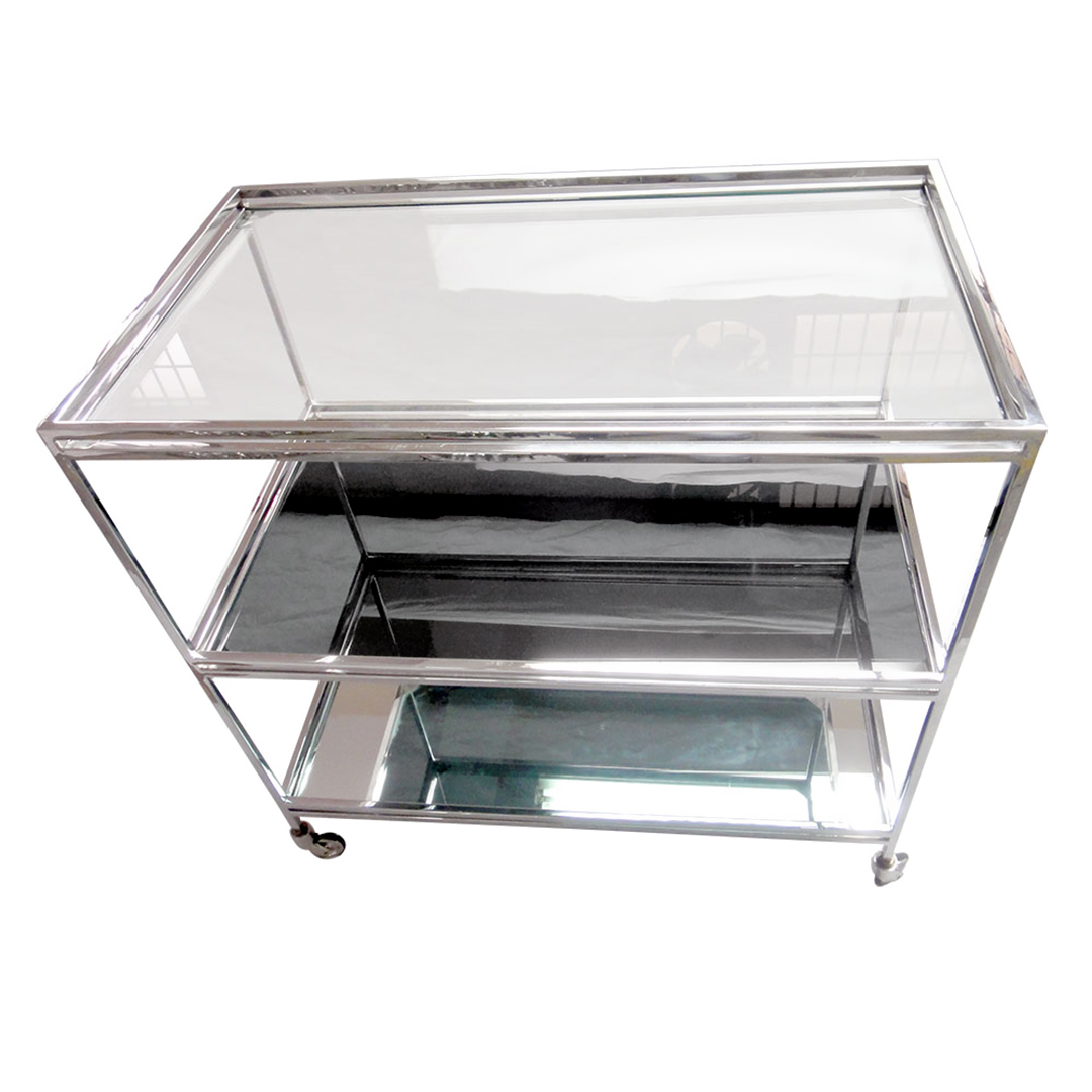Fotografia para o produto Carrinho de bar retangular em aço inox espelhado e vidro L81xP46xA81cm