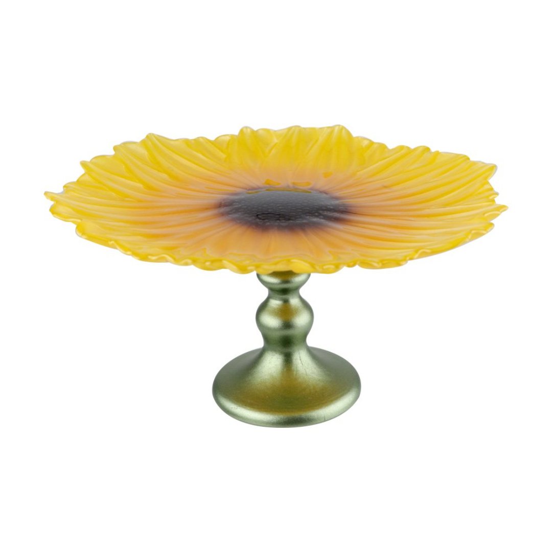 Imagem ilustrativa para Centro de mesa em vidro com pé Ø22xA10cm cor amarelo e marrom