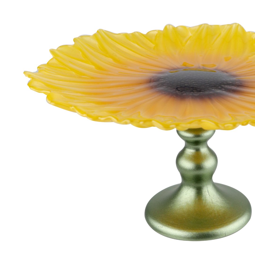 Fotografia para o produto Centro de mesa em vidro com pé Ø22xA10cm cor amarelo e marrom