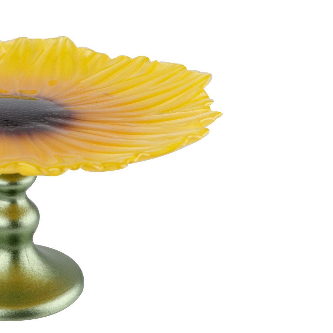 Fotografia para o produto Centro de mesa em vidro com pé Ø22xA10cm cor amarelo e marrom