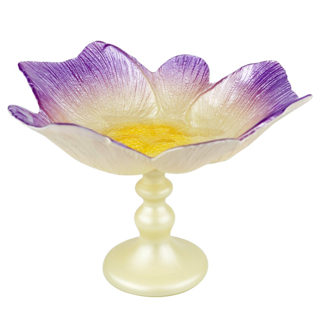 Imagem ilustrativa para Centro de mesa em vidro com pé Ø26xA16,5cm cor lilás e marrom