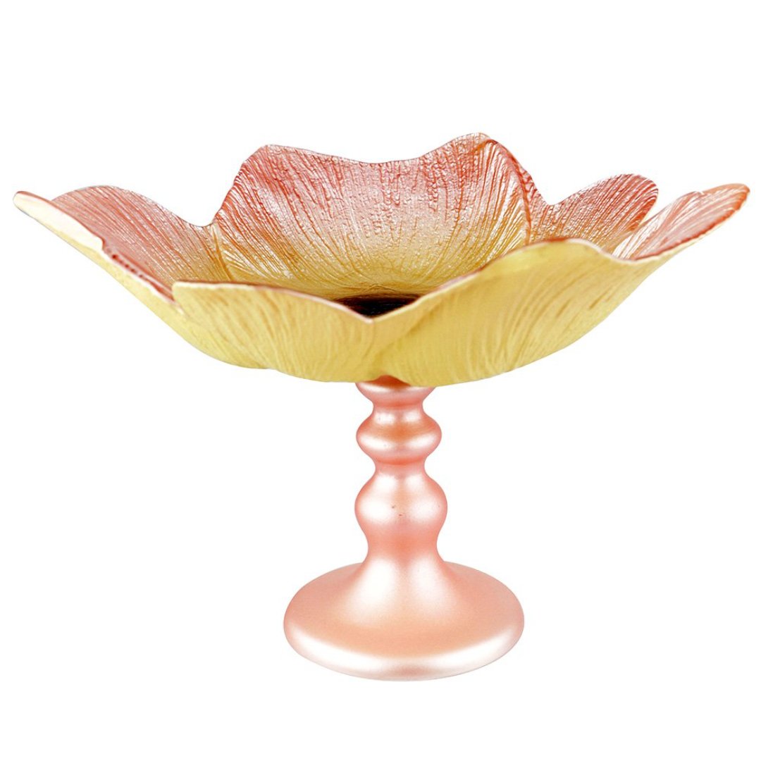 Imagem ilustrativa para Centro de mesa em vidro com pé Ø26xA16,5cm rosa e marrom