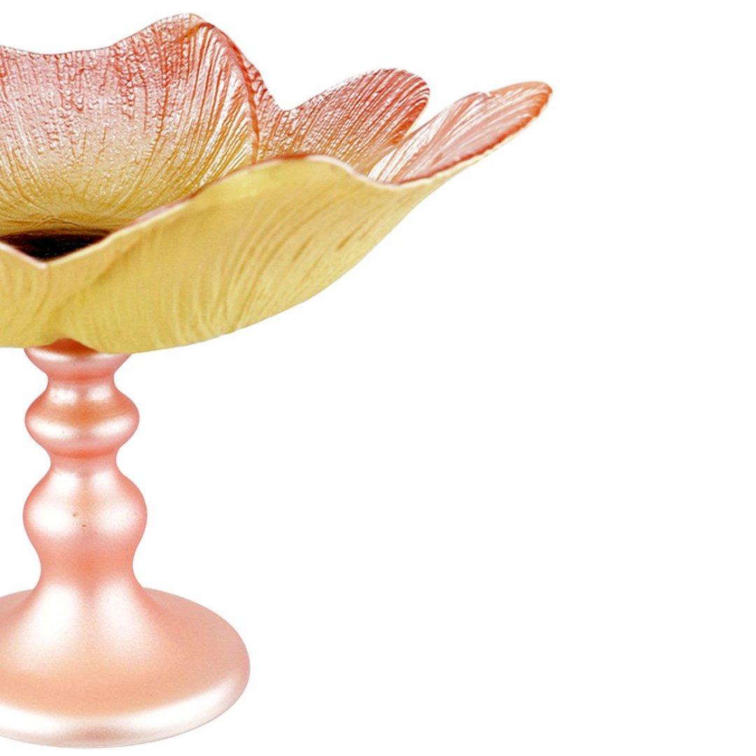 Fotografia para o produto Centro de mesa em vidro com pé Ø26xA16,5cm rosa e marrom