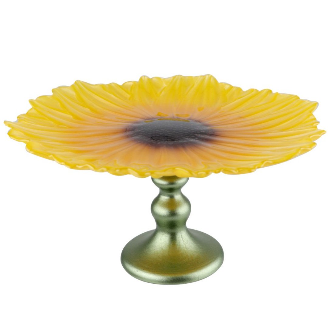 Imagem ilustrativa para Centro de mesa em vidro com pé Ø28,5xA15cm cor amarelo e marrom