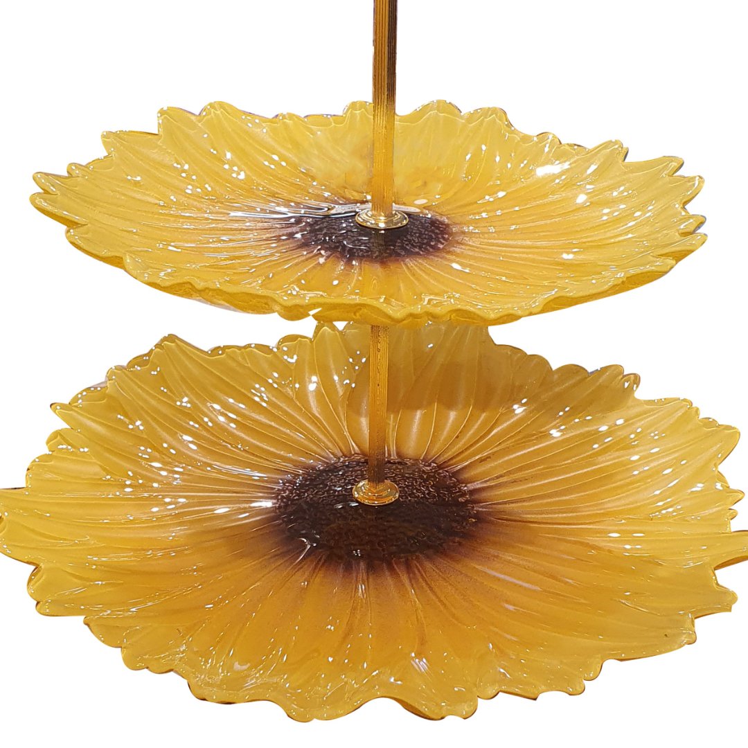 Fotografia para o produto Centro de mesa em vidro com pé Ø28,5xA26cm cor amarelo e marrom