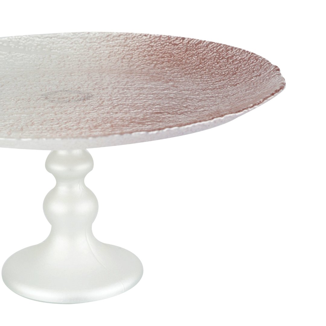 Fotografia para o produto Centro de mesa em vidro com pé Ø31,5xA14cm cor branco e rose