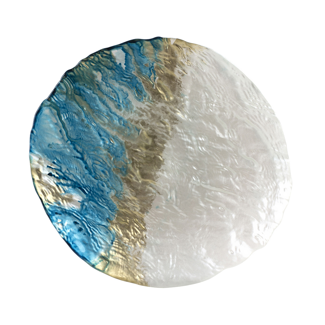 Fotografia para o produto Centro de mesa em vidro L27xP23xA2cm cor azul e pérola