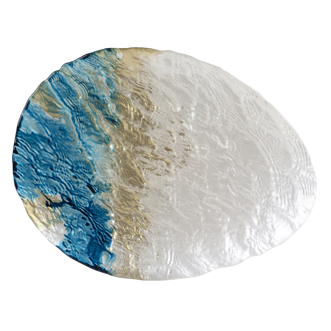 Fotografia para o produto Centro de mesa em vidro L32xP24xA3cm cor azul e pérola