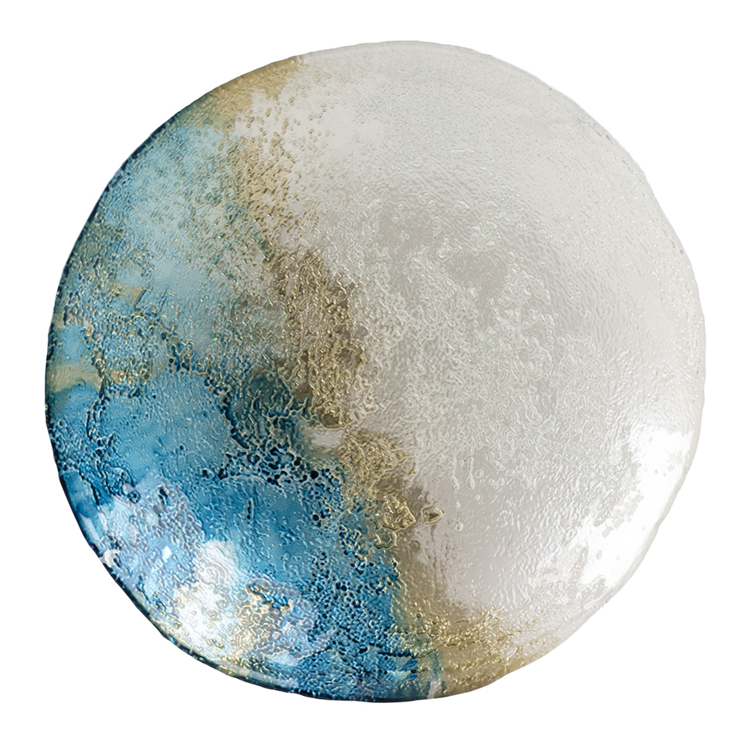 Fotografia para o produto Centro de mesa em vidro Ø30xA6cm cor azul e pérola