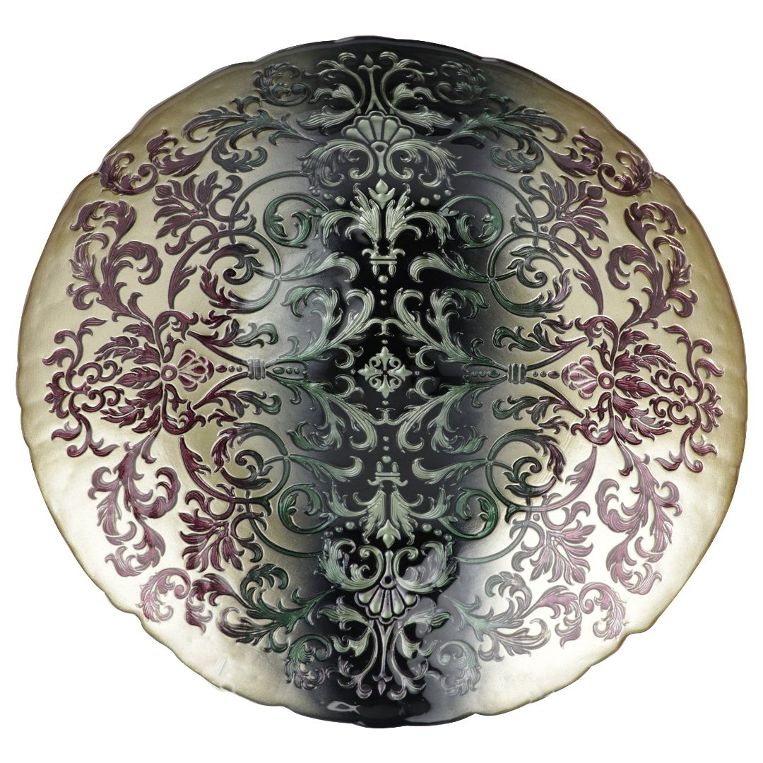 Imagem ilustrativa para Centro de mesa em vidro Ø40xA7,5cm cor verde e dourado