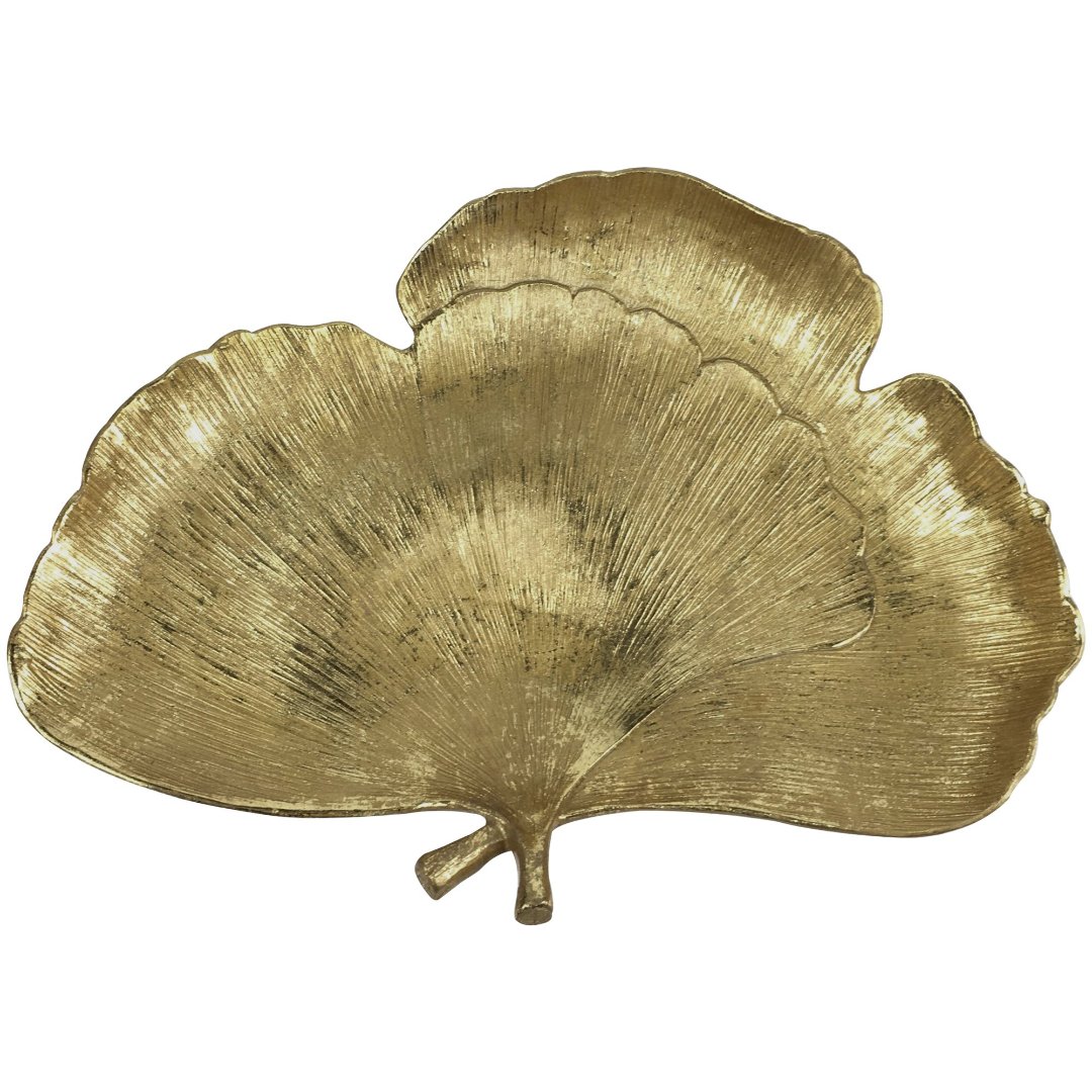 Imagem ilustrativa para Centro de mesa folha em poliresina L31,5xP22,5xA6cm cor dourada