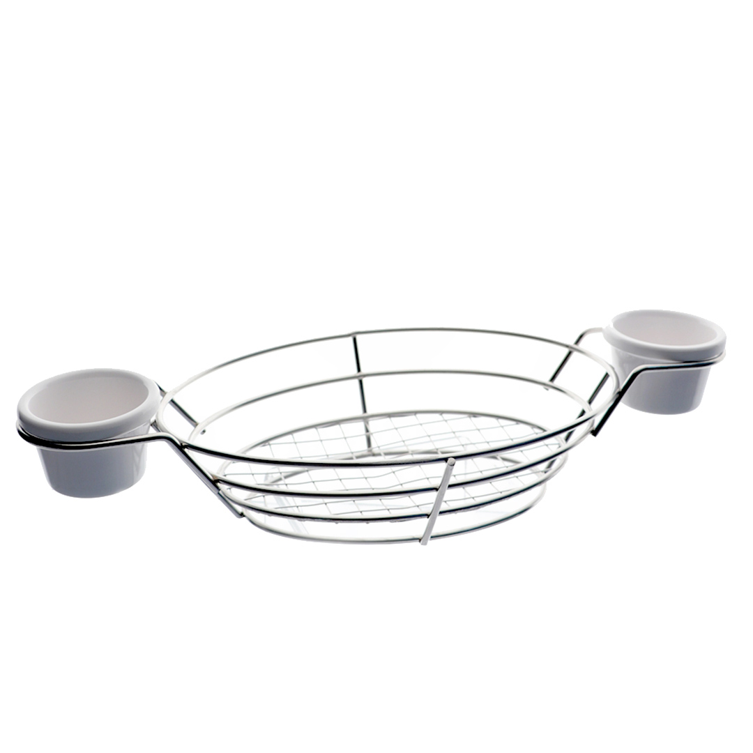 Imagem ilustrativa para Cesta oval em aço inox com 2 molheiras em melamina L34,5xP15xA6cm cor prata