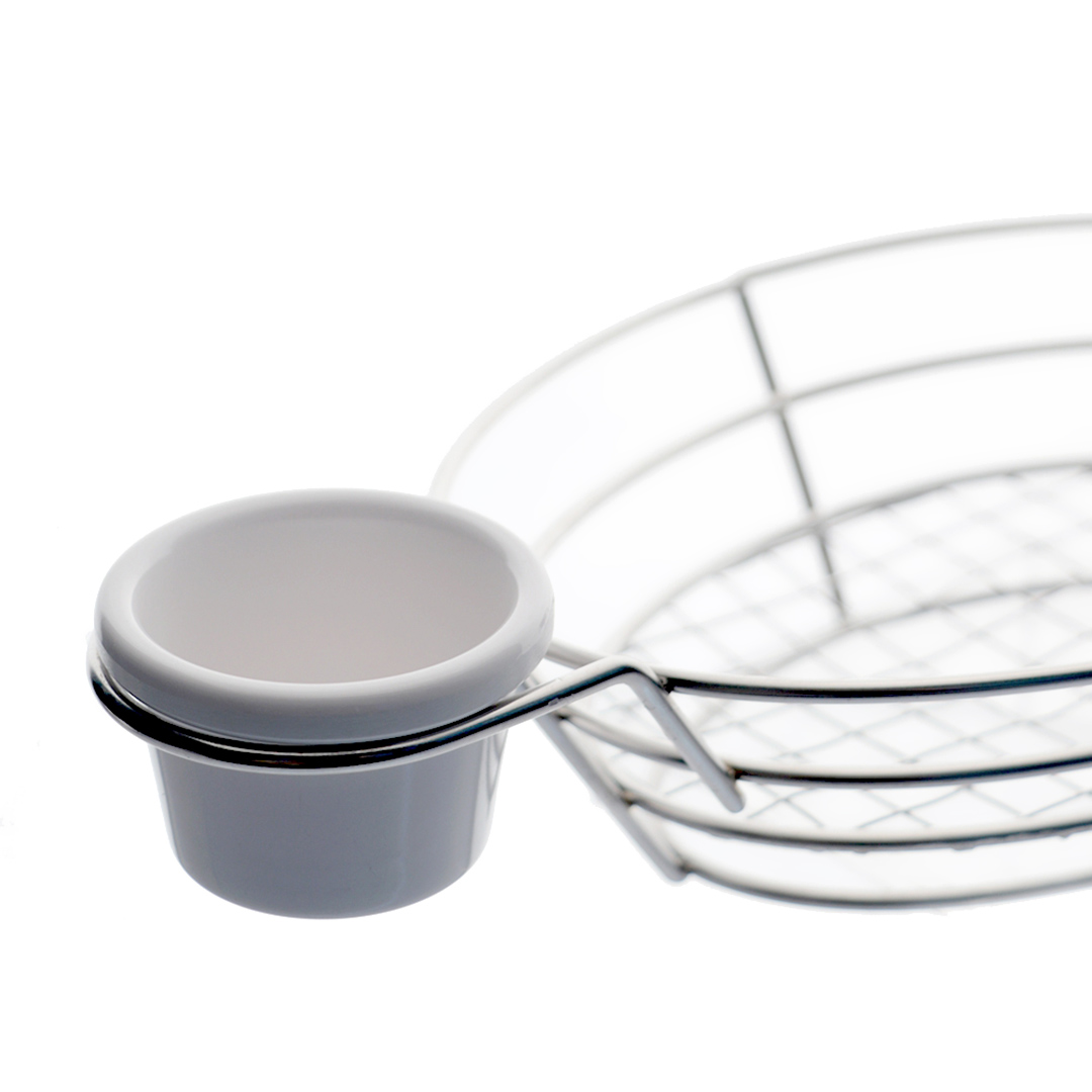 Fotografia para o produto Cesta oval em aço inox com 2 molheiras em melamina L34,5xP15xA6cm