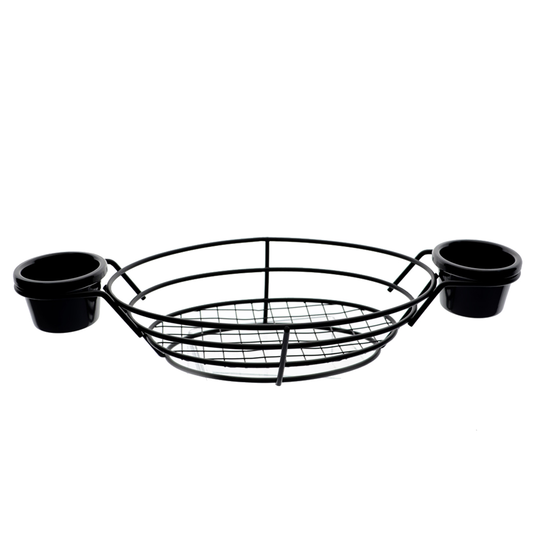 Imagem ilustrativa para Cesta oval em aço inox com 2 molheiras em melamina L34,5xP15xA6cm cor preta