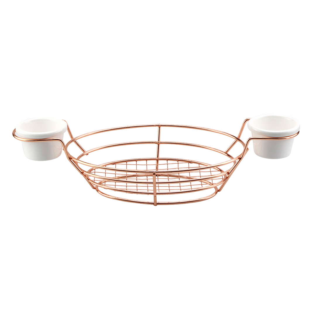 Fotografia para o produto Cesta oval em aço inox com 2 molheiras em melamina L34,5xP15xA6cm cor rosê