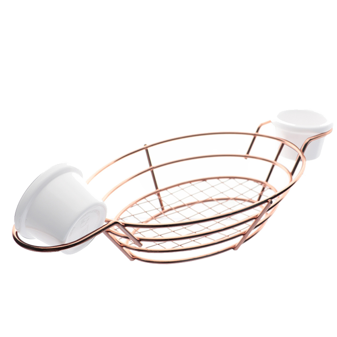 Fotografia para o produto Cesta oval em aço inox com 2 molheiras em melamina L34,5xP15xA6cm cor rosê