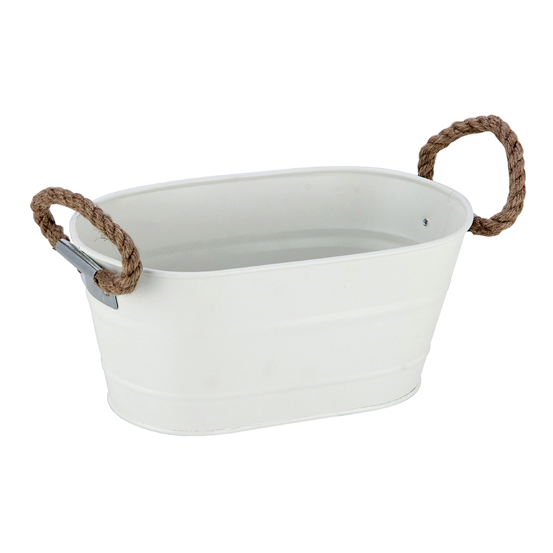 Imagem ilustrativa para Cesta oval em metal com alça em corda L24xP14xA11cm cor branca