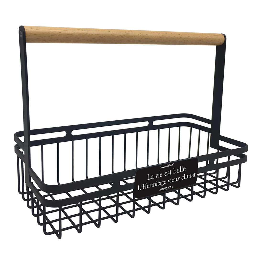 Fotografia para o produto Cesta para talheres e copos em ferro e madeira L25,5xP11,5xA18,5cm
