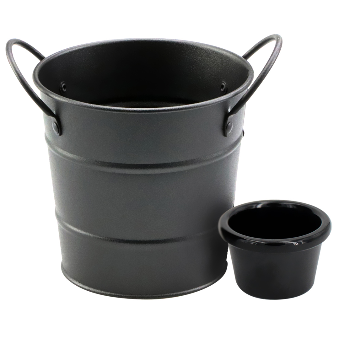 Imagem ilustrativa para Cesta redonda em ferro com molheira em melamina Ø11,5xA11cm cor preta