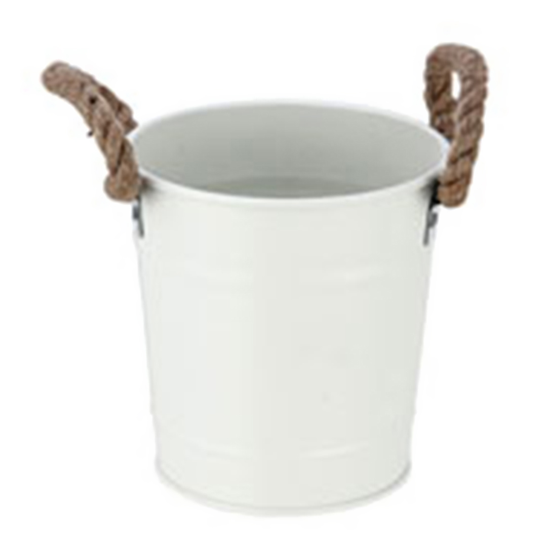 Imagem ilustrativa para Cesta redonda em metal com alça em corda Ø10xA13,5cm cor branca