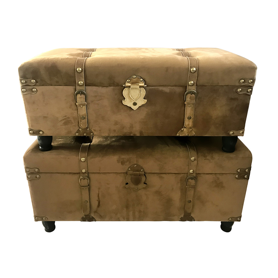Fotografia para o produto Conjunto de 2 baús em madeira e veludo L90xP40xA43cm/L80xP35xA37cm