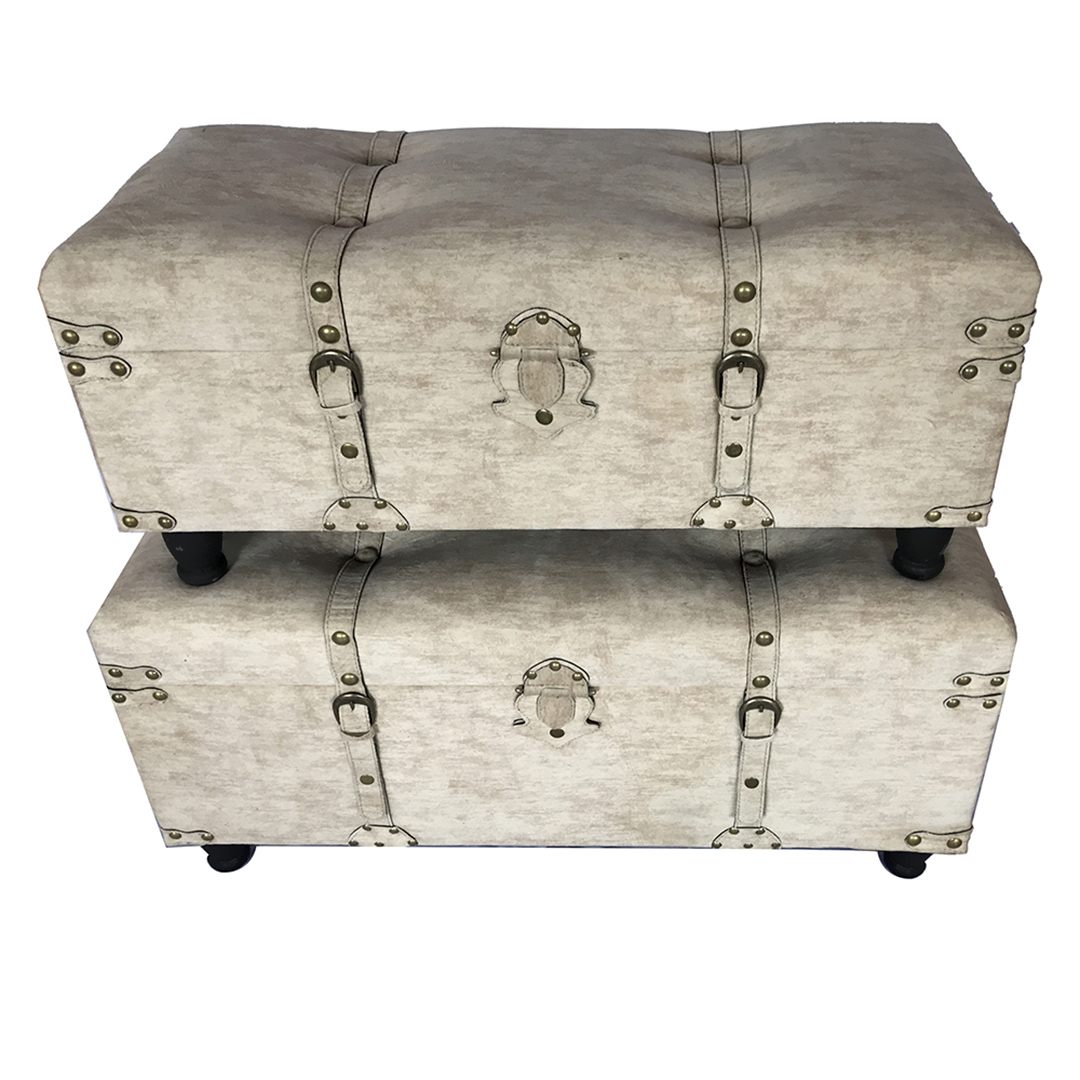 Imagem ilustrativa para Conjunto de 2 baús em madeira L90xP40xA43cm/L80xP35xA37cm cor bege