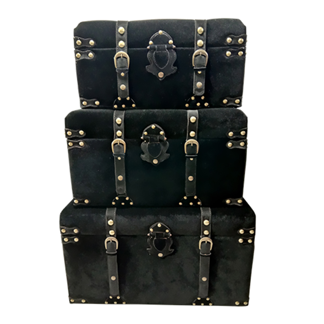 Fotografia para o produto Conjunto de 3 baús em madeira e veludo L64xP34xA33/L58xP30x28/L51xP26xA23cm