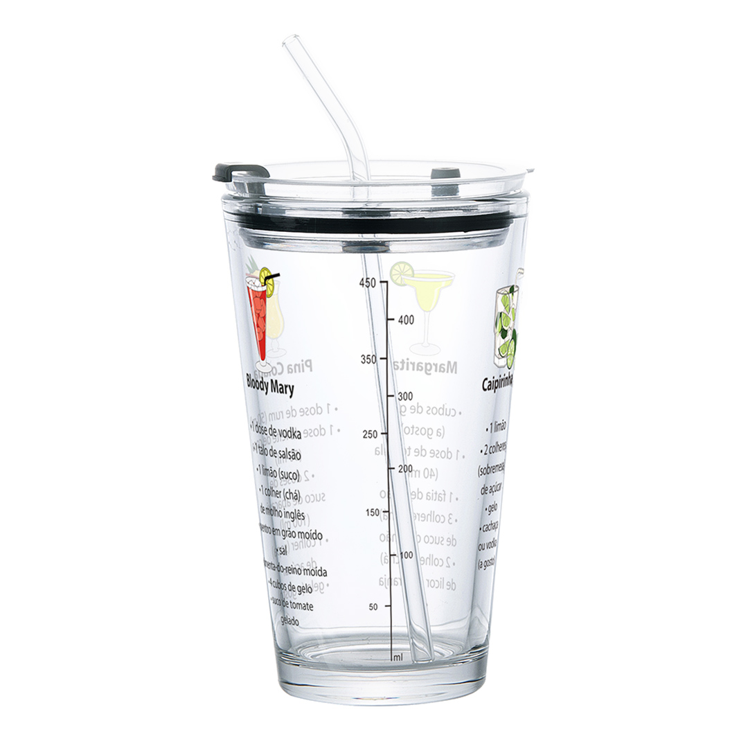 Imagem ilustrativa para Coqueteleira em vidro com canudo 450ml Ø8,8xA15,3cm