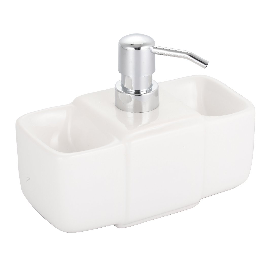 Imagem ilustrativa para Dispenser para detergente, esponja e sabão em cerâmica L17,5xP8,5xA14cm cor branca
