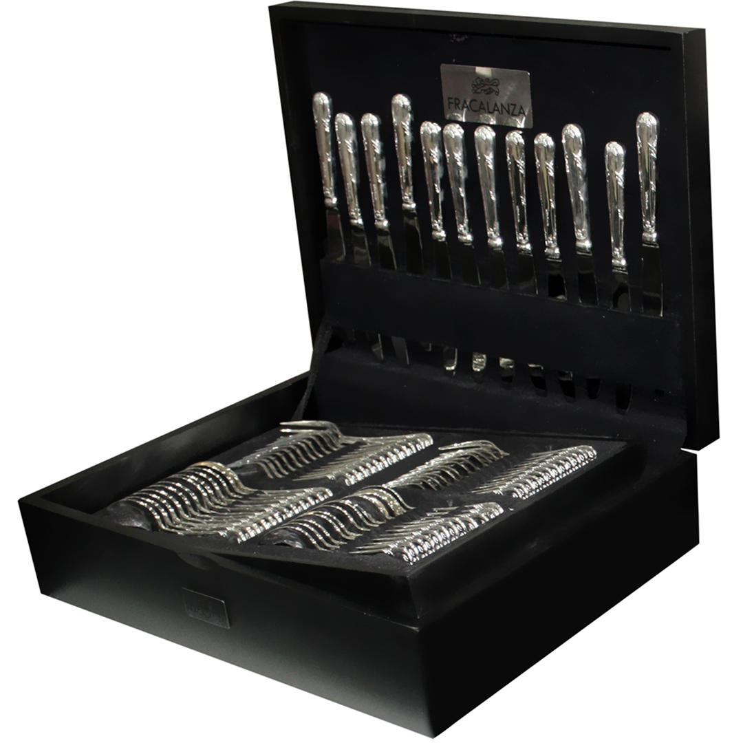 Imagem ilustrativa para Estojo para faqueiro em madeira 101 peças cor preta