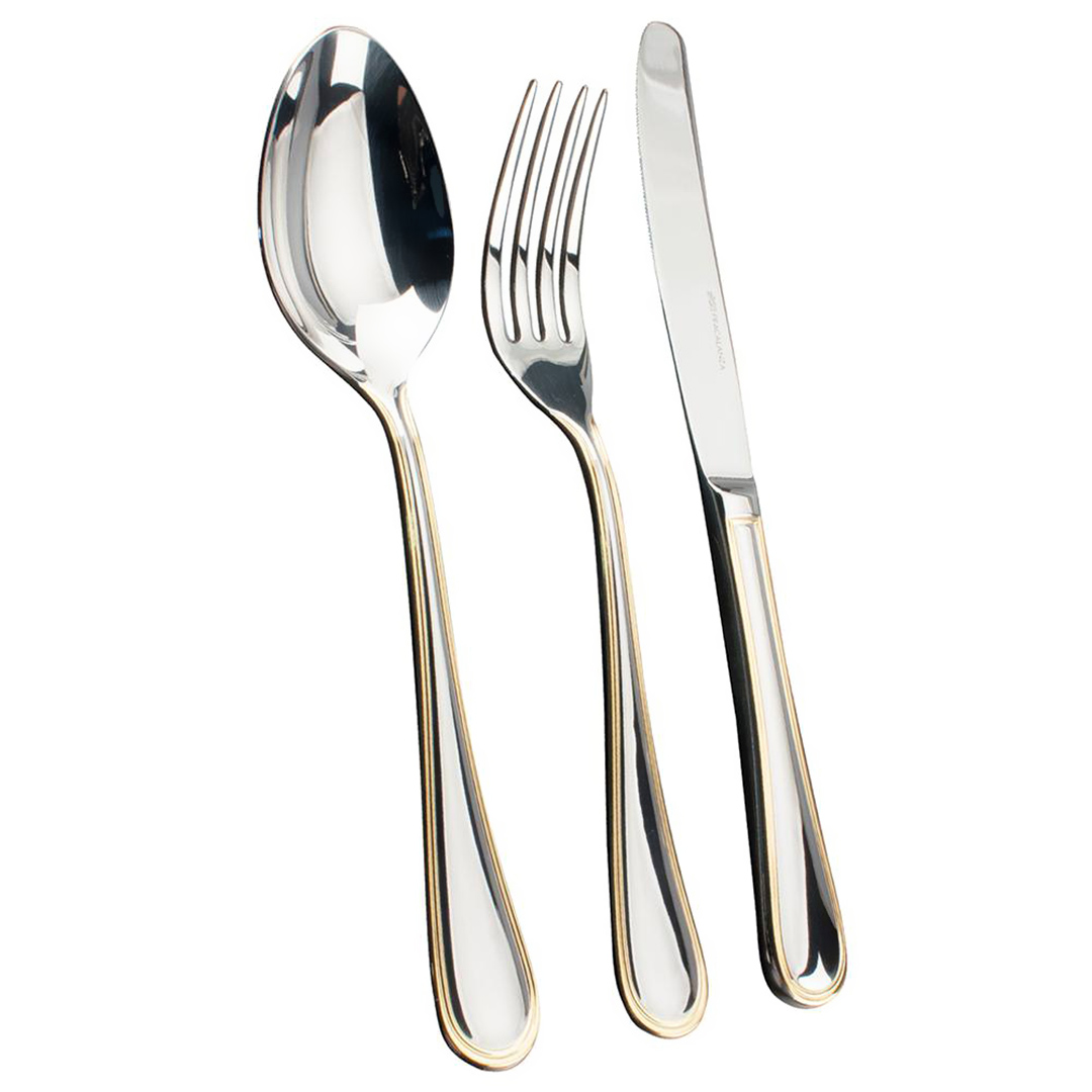 Imagem ilustrativa para (21867) - Faqueiro em aço inox 130 peças 18/10 3,0 mm com friso ouro