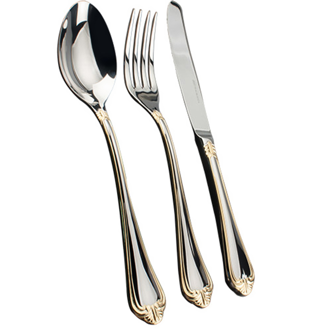 Imagem ilustrativa para (21848) - Faqueiro em aço inox 130 peças 18/10 3,0mm com friso ouro