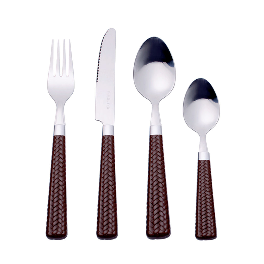 Imagem ilustrativa para Faqueiro em aço inox 16 peças com cabo plástico cor marrom escuro