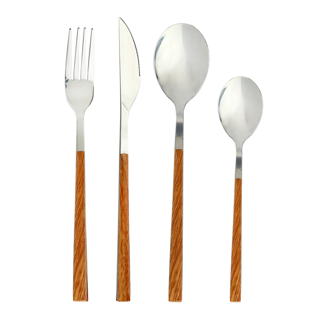 Imagem ilustrativa para Faqueiro em aço inox 24 peças com cabo revestido em madeira