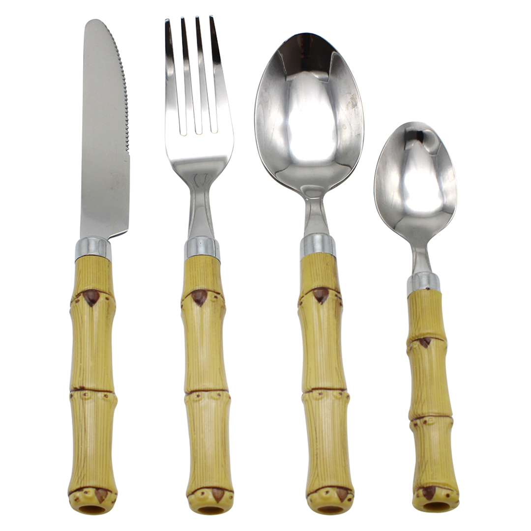 Imagem ilustrativa para Faqueiro em aço inox 24 peças com cabo estilo bambu em caixa de madeira