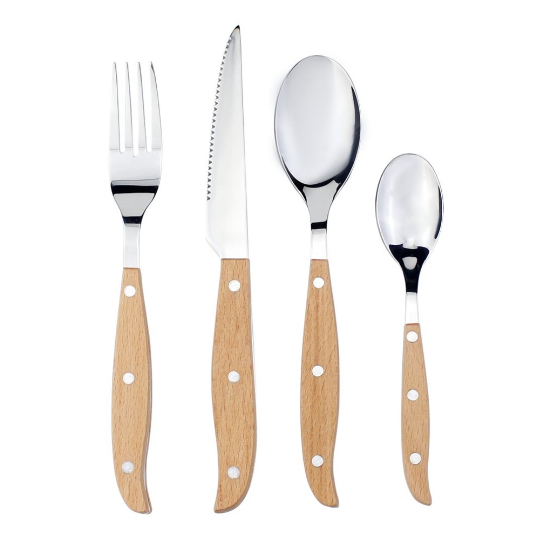 Imagem ilustrativa para Faqueiro em aço inox 24 peças com cabo em madeira