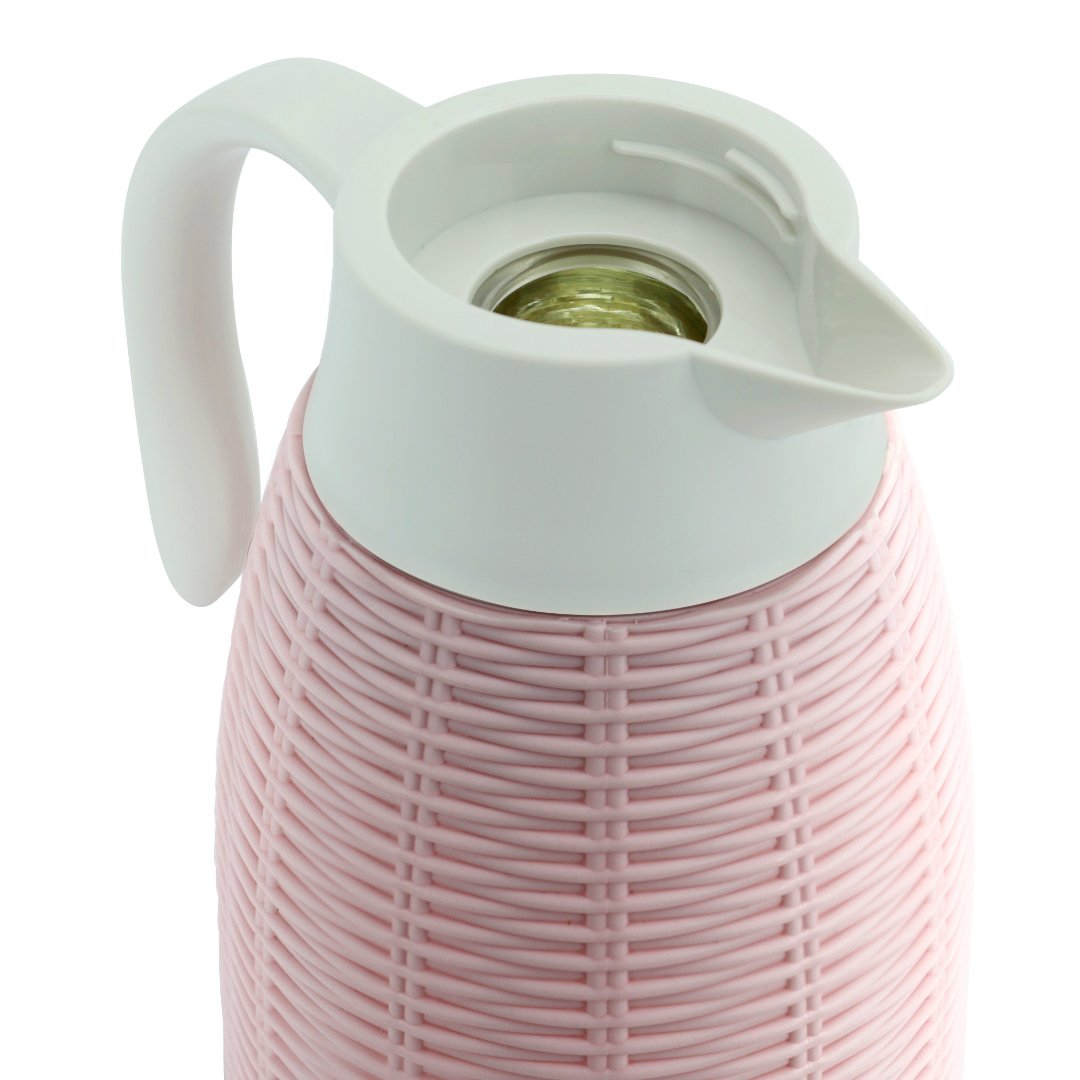 Fotografia para o produto Garrafa térmica revestida em plástico com rattan 1L L18xP14,5xA26,5cm cor rosa claro