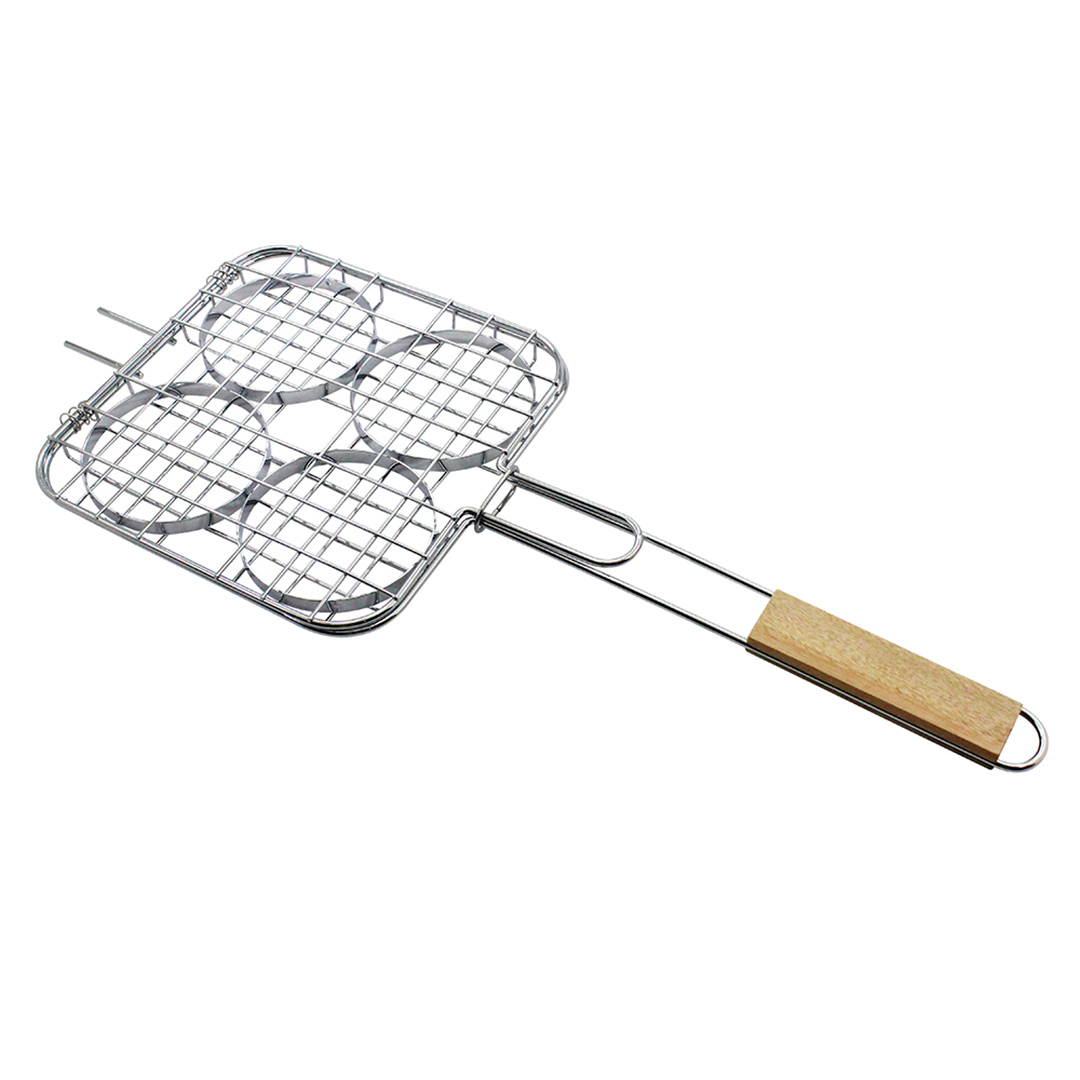 Imagem ilustrativa para Grelha para hambúrguer em aço inox com cabo de madeira L55,5xP12,2xA2cm