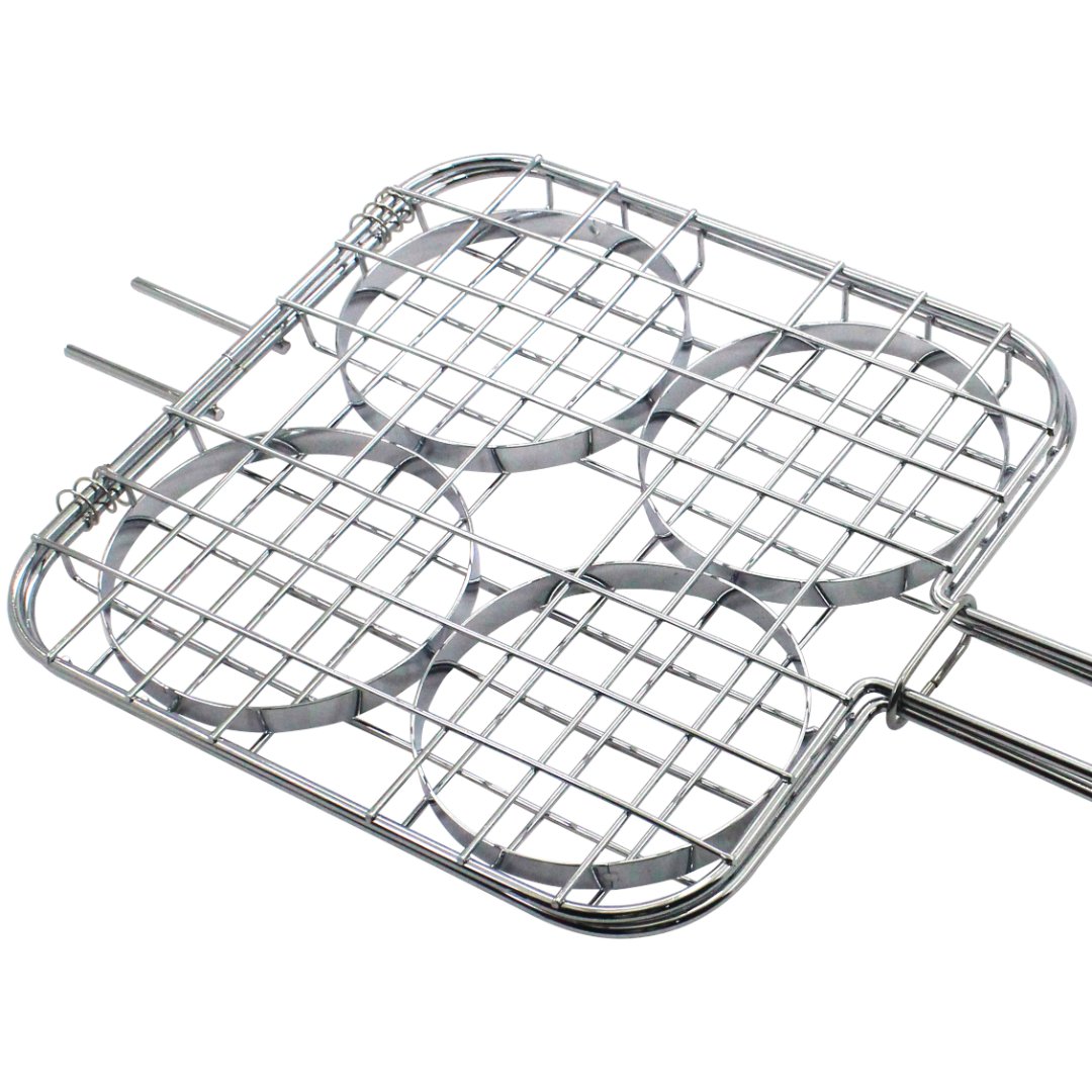 Fotografia para o produto Grelha para hamburguer em aço com cabo de madeira L55,5xP122xA2cm