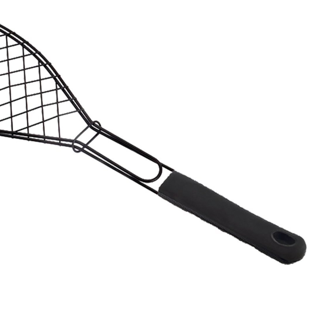 Fotografia para o produto Grelha para peixe antiaderente com cabo emborrachado L54xP30xA1,8cm cor preta