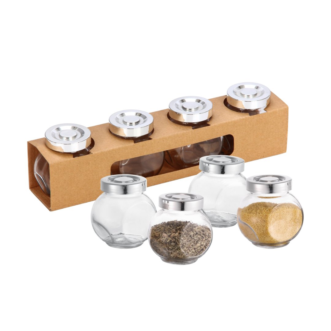 Fotografia para o produto Jogo com 4 porta condimentos com tampa em plástico 200ml L5,8xP8xA7,6cm