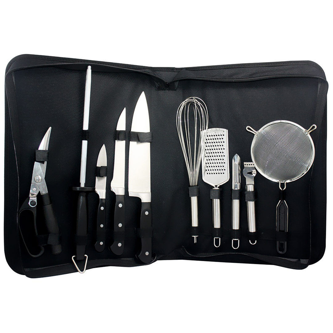 Imagem ilustrativa para Jogo de 10 peças para churrasco em aço inox com bolsa de nylon