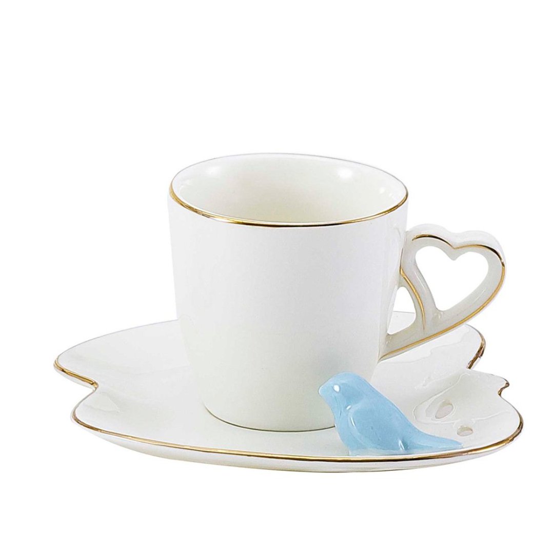 Imagem ilustrativa para Jogo de 12 peças para café passarinho em new bone china 90ml cor branca e azul