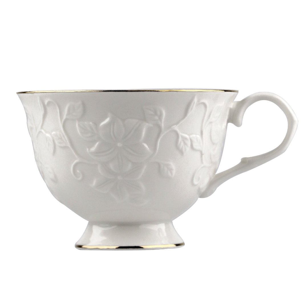 Fotografia para o produto Jogo de 12 peças Scarlet para chá com bule e açucareiro em new bone china cor branca e dourado