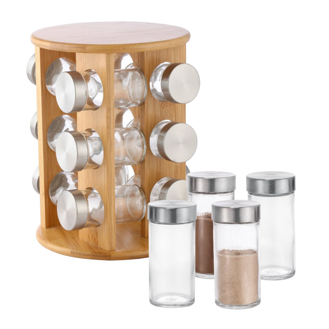 Fotografia para o produto Jogo de 12 porta condimentos com suporte giratório em bambu D18xA24cm