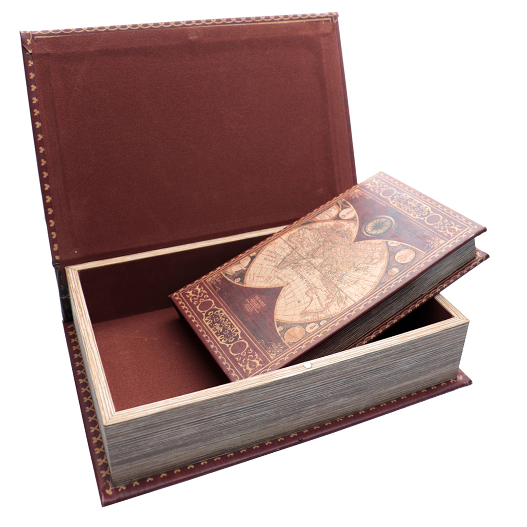 Fotografia para o produto Jogo de 2 caixas livro mundo em mdf e courino L18,5xP6xA26,5cm