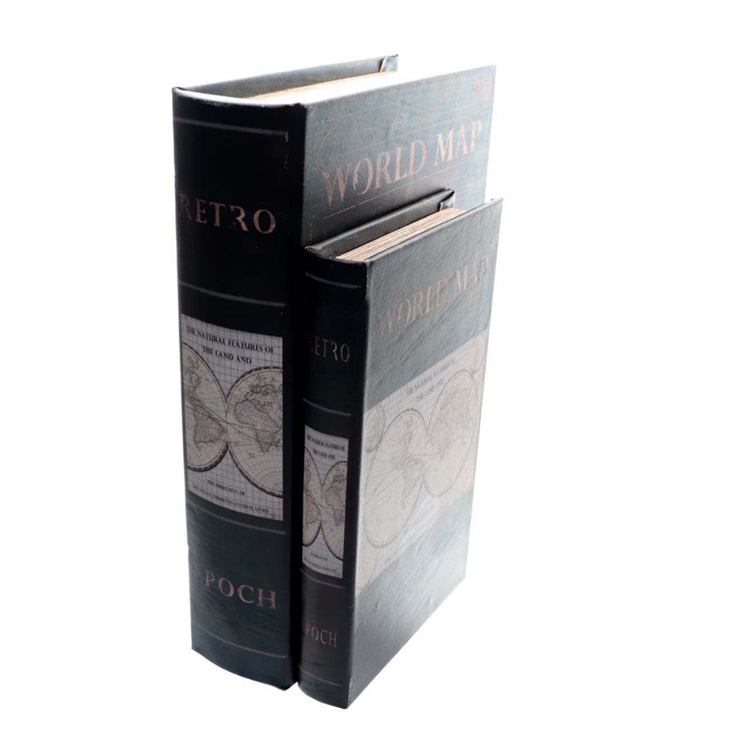 Fotografia para o produto Jogo de 2 caixas livro mundos em mdf e courino L18,5xP6xA26,5cm