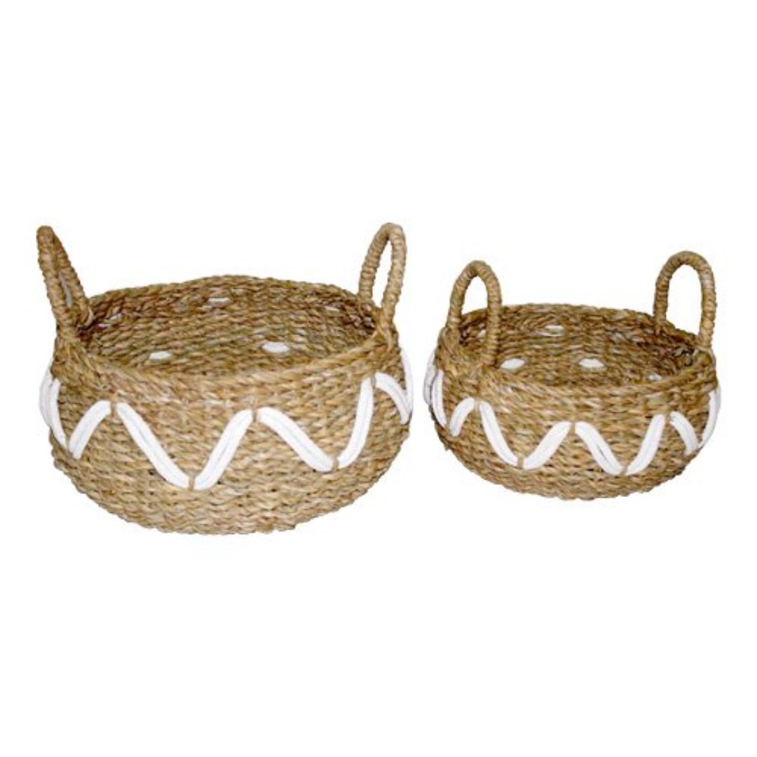 Imagem ilustrativa para Jogo de 2 cestas redondas em fibra natural com alça 32x15/26x13