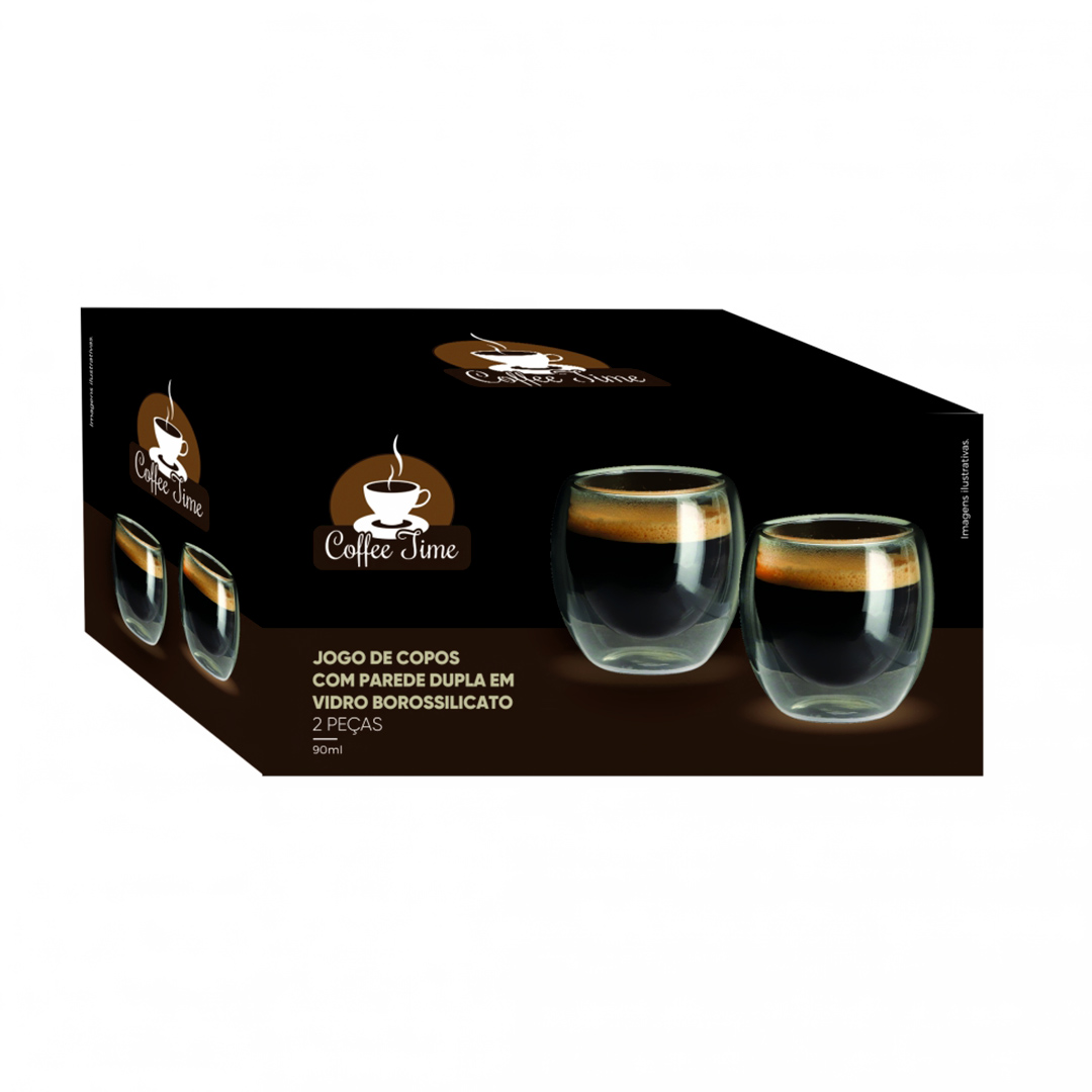 Fotografia para o produto Jogo de 2 copos parede dupla em vidro borossilicato 90ml
