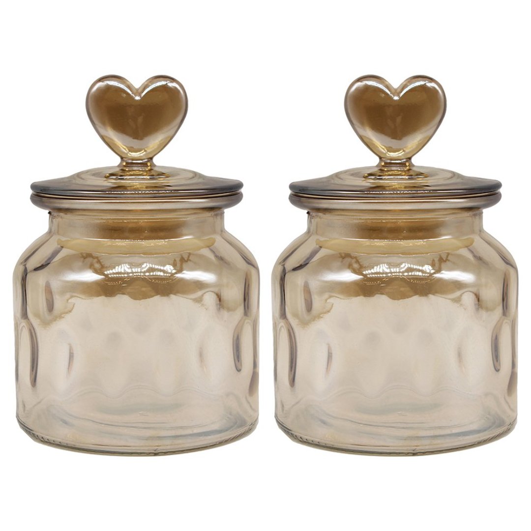 Fotografia para o produto Jogo de 2 porta mantimentos em vidro com tampa 650ml Ø11xA15cm cor âmbar